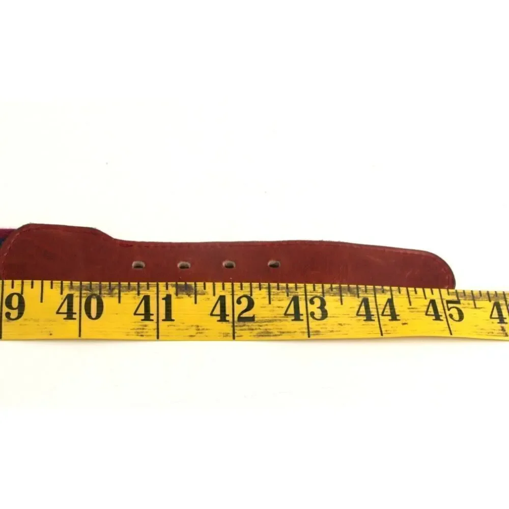 BROWN REAL LEATHER BLUE RED CANVAS 1 1/4
